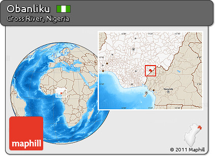 Shaded Relief Location Map of Obanliku, highlighted country