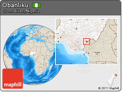 Shaded Relief Location Map of Obanliku, highlighted country