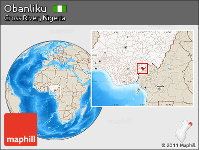 Shaded Relief Location Map of Obanliku, highlighted country