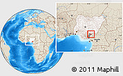 Shaded Relief Location Map of Obanliku, highlighted country, highlighted parent region, within the entire country