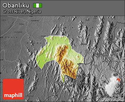 Physical Map of Obanliku, darken, desaturated