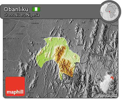 Physical Map of Obanliku, darken, desaturated