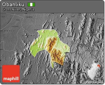 Physical Map of Obanliku, darken, desaturated