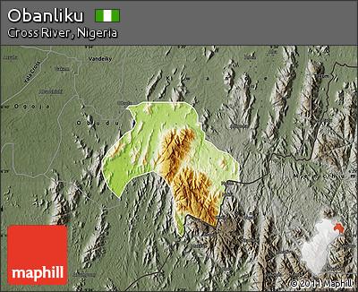 Physical Map of Obanliku, darken, semi-desaturated