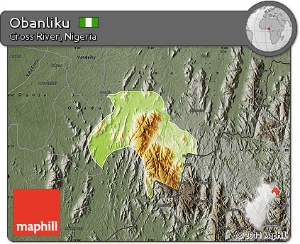 Physical Map of Obanliku, darken, semi-desaturated