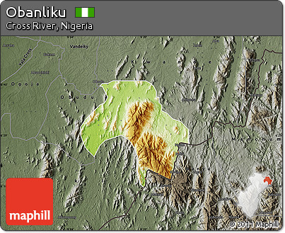 Physical Map of Obanliku, darken, semi-desaturated