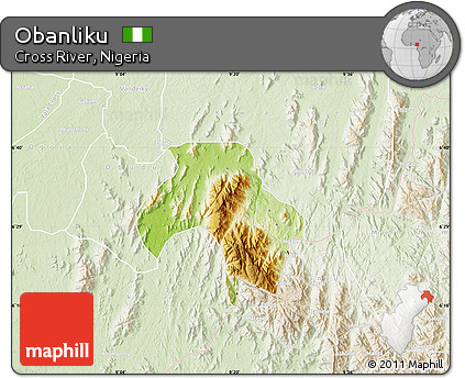 Physical Map of Obanliku, lighten