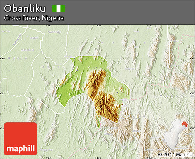 Physical Map of Obanliku, lighten