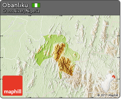 Physical Map of Obanliku, lighten
