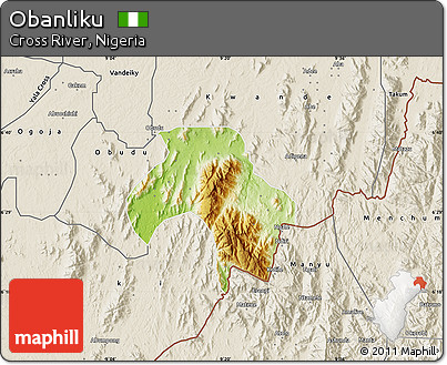 Physical Map of Obanliku, shaded relief outside