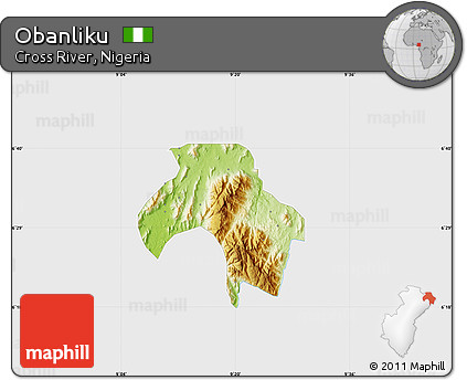 Physical Map of Obanliku, single color outside