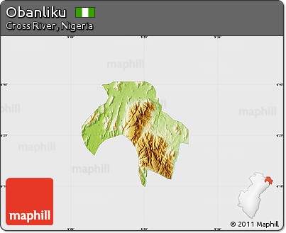Physical Map of Obanliku, single color outside
