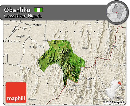 Satellite Map of Obanliku, shaded relief outside