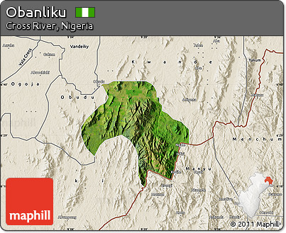 Satellite Map of Obanliku, shaded relief outside