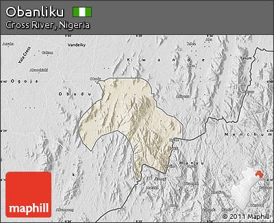 Shaded Relief Map of Obanliku, desaturated