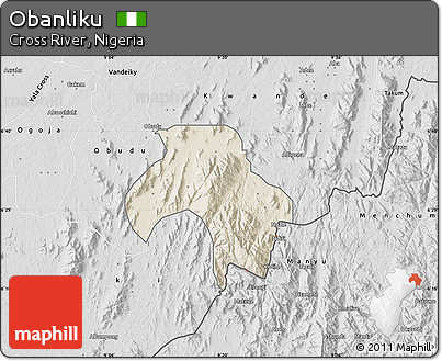 Shaded Relief Map of Obanliku, desaturated