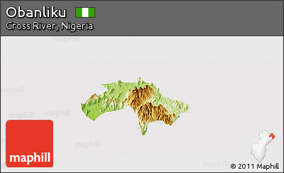 Physical Panoramic Map of Obanliku, cropped outside