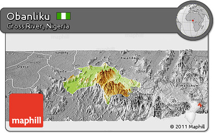 Physical Panoramic Map of Obanliku, desaturated