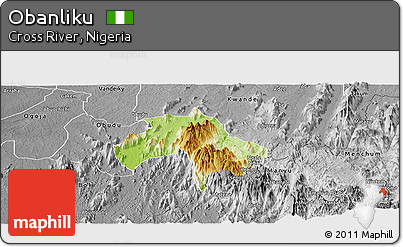 Physical Panoramic Map of Obanliku, desaturated