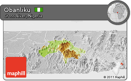 Physical Panoramic Map of Obanliku, lighten, desaturated