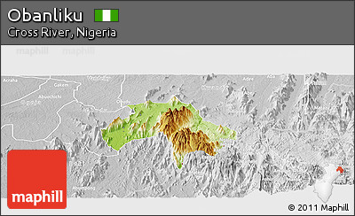 Physical Panoramic Map of Obanliku, lighten, desaturated