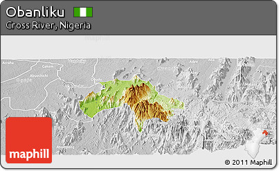Physical Panoramic Map of Obanliku, lighten, desaturated