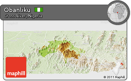 Physical Panoramic Map of Obanliku, lighten