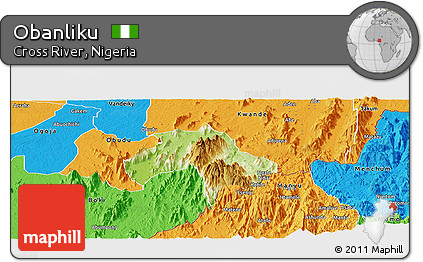 Physical Panoramic Map of Obanliku, political outside