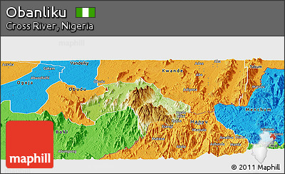 Physical Panoramic Map of Obanliku, political outside