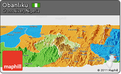 Physical Panoramic Map of Obanliku, political outside
