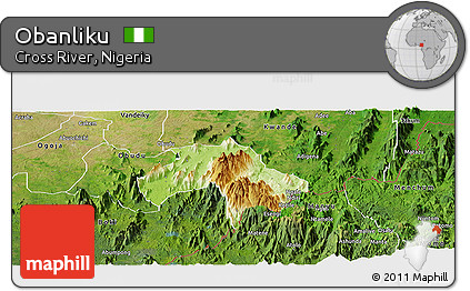 Physical Panoramic Map of Obanliku, satellite outside