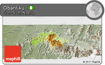 Physical Panoramic Map of Obanliku, semi-desaturated