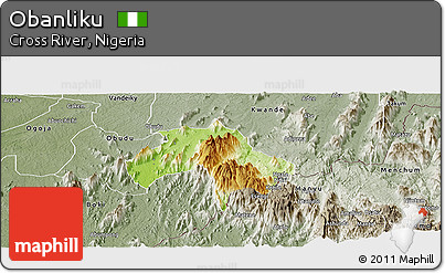 Physical Panoramic Map of Obanliku, semi-desaturated
