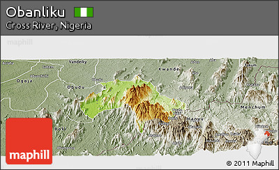 Physical Panoramic Map of Obanliku, semi-desaturated