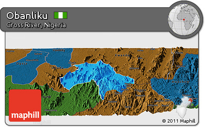 Political Panoramic Map of Obanliku, darken