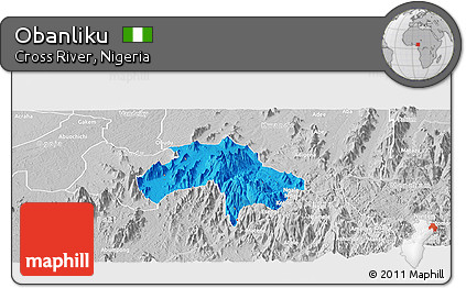 Political Panoramic Map of Obanliku, lighten, desaturated