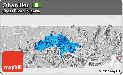 Political Panoramic Map of Obanliku, lighten, desaturated
