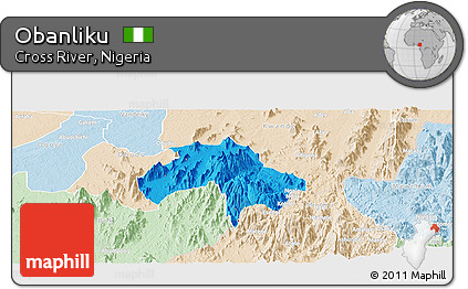 Political Panoramic Map of Obanliku, lighten