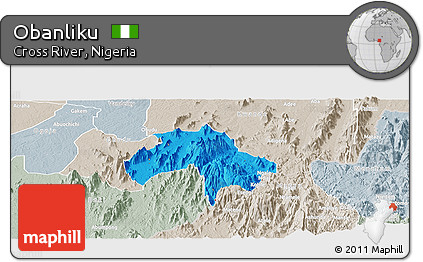 Political Panoramic Map of Obanliku, lighten, semi-desaturated