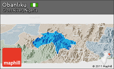Political Panoramic Map of Obanliku, lighten, semi-desaturated
