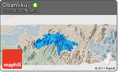 Political Panoramic Map of Obanliku, lighten, semi-desaturated