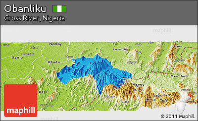 Political Panoramic Map of Obanliku, physical outside