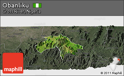 Satellite Panoramic Map of Obanliku, darken, semi-desaturated