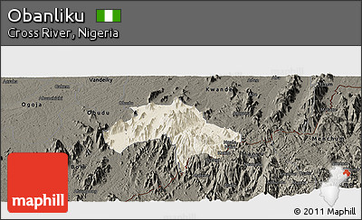 Shaded Relief Panoramic Map of Obanliku, darken