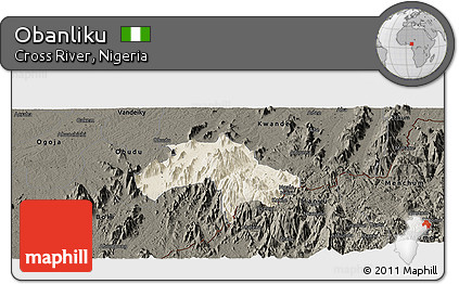 Shaded Relief Panoramic Map of Obanliku, darken