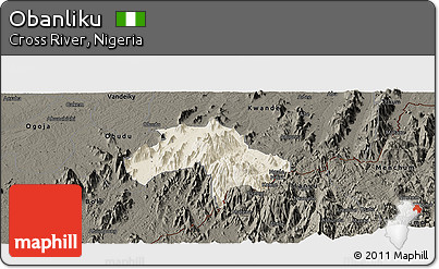 Shaded Relief Panoramic Map of Obanliku, darken