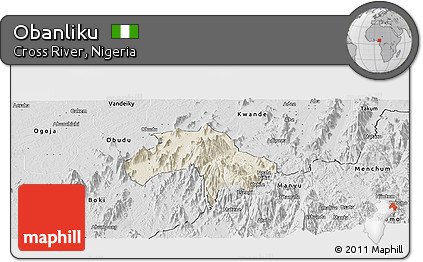 Shaded Relief Panoramic Map of Obanliku, desaturated