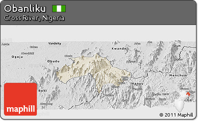 Shaded Relief Panoramic Map of Obanliku, desaturated