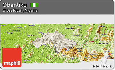 Shaded Relief Panoramic Map of Obanliku, physical outside