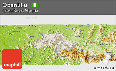 Shaded Relief Panoramic Map of Obanliku, physical outside